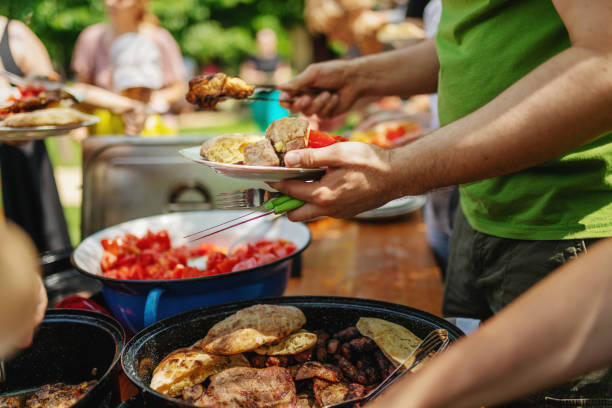 Community table with varied seasonal dishes